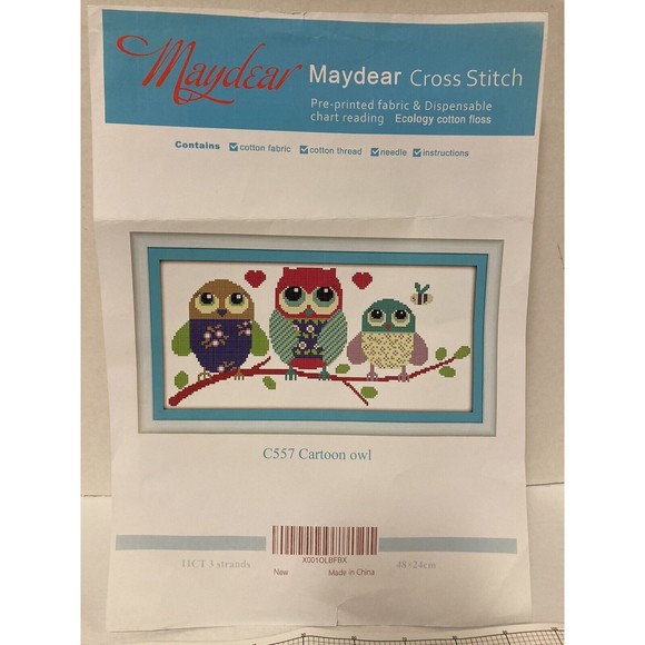 Maydear Stamped Cross Stitch Kit Open Package 11CT Cartoon Owl #C557 - Picture 3 of 5